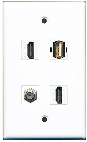 RiteAV - 2 Port HDMI 1 Port Coax Cable TV- F-Type 1 Port USB A-A Wall Plate
