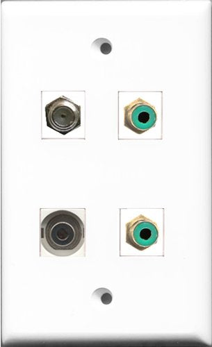RiteAV - 2 Port RCA Green and 1 Port Coax Cable TV- F-Type and 1 Port 3.5mm Wall Plate