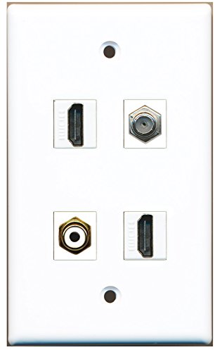 RiteAV - 2 Port HDMI 1 Port RCA White 1 Port Coax Cable TV- F-Type Wall Plate