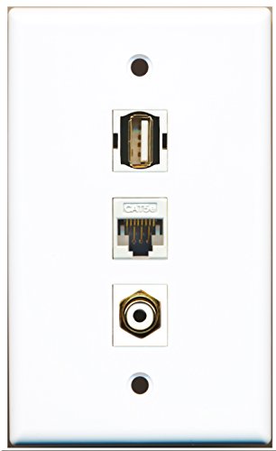 RiteAV - 1 Port RCA White 1 USB A-A 1 Cat5e Ethernet White Wall Plate
