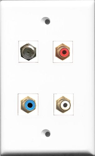 RiteAV 1 Port RCA Red and 1 Port RCA White and 1 Port RCA Blue and 1 Port Coax Cable TV- F-Type Wall Plate