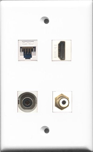 RiteAV - 1 Port HDMI and 1 Port RCA White and 1 Port 3.5mm and 1 Port Cat5e Ethernet White Wall Plate