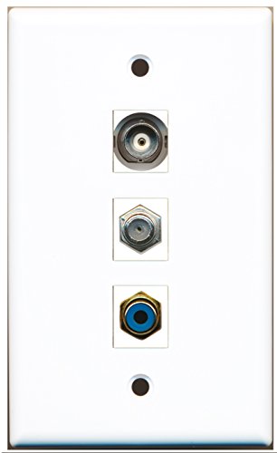 RiteAV - 1 Port RCA Blue and 1 Port Coax Cable TV- F-Type and 1 Port BNC Wall Plate