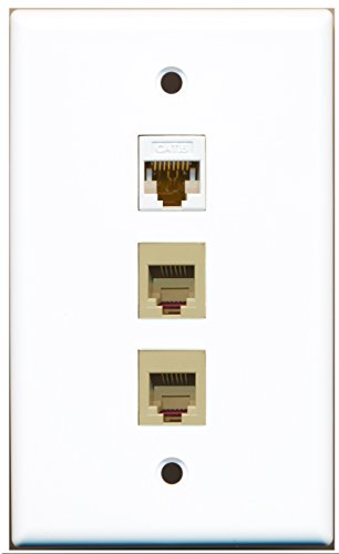 RiteAV - 2 Port Phone RJ11 RJ12 Beige and 1 Port Cat6 Ethernet White Wall Plate