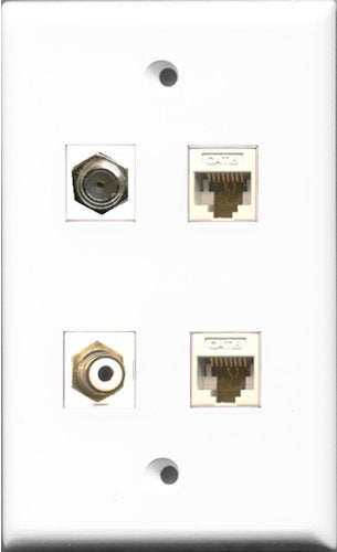 RiteAV 1 Port RCA White and 1 Port Coax Cable TV- F-Type 2 Port Cat6 Ethernet White Wall Plate