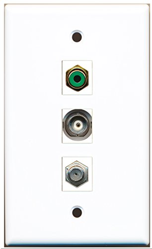 RiteAV - 1 Port RCA Green and 1 Port Coax Cable TV- F-Type and 1 Port BNC Wall Plate