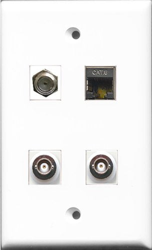RiteAV 1 Port Coax Cable TV- F-Type and 1 Port Shielded Cat6 Ethernet 2 Port BNC Wall Plate
