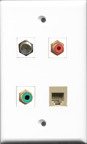 RiteAV 1 Port RCA Red and 1 Port RCA Green and 1 Port Coax Cable TV- F-Type and 1 Port Phone RJ11 RJ12 Beige Wall Plate