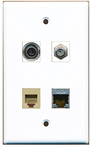 RiteAV - 1 Port Coax Cable TV- F-Type 1 Port Phone RJ11 RJ12 Beige 1 Port Shielded Cat6 Ethernet 1 Port 3.5mm Wall Plate