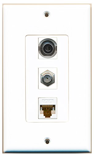 RiteAV - 1 Port Coax Cable TV- F-Type and 1 Port 3.5mm and 1 Port Cat6 Ethernet White Decorative Wall Plate Decorative