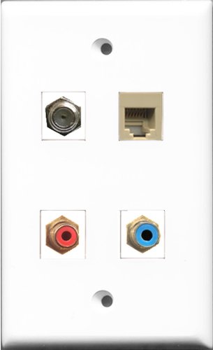 RiteAV 1 Port RCA Red and 1 Port RCA Blue and 1 Port Coax Cable TV- F-Type and 1 Port Phone RJ11 RJ12 Beige Wall Plate