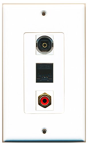 RiteAV - 1 Port RCA Red and 1 Port Toslink and 1 Port Cat5e Ethernet Black Wall Plate Decorative