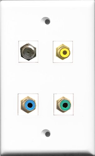 RiteAV 1 Port RCA Yellow and 1 Port RCA Green and 1 Port RCA Blue and 1 Port Coax Cable TV- F-Type Wall Plate