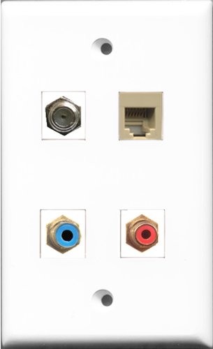 RiteAV 1 Port RCA Red and 1 Port RCA Blue and 1 Port Coax Cable TV- F-Type and 1 Port Phone RJ11 RJ12 Beige Wall Plate
