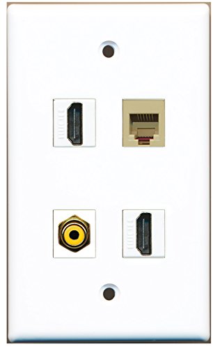 RiteAV - 2 Port HDMI 1 Port RCA Yellow 1 Port Phone RJ11 RJ12 Beige Wall Plate