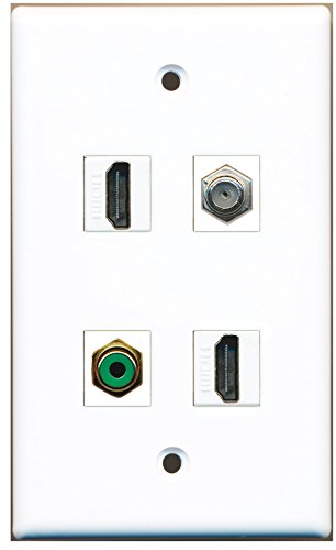 RiteAV - 2 Port HDMI 1 Port RCA Green 1 Port Coax Cable TV- F-Type Wall Plate