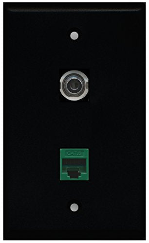 RiteAV - Black 1 Port 3.5mm 1 Port Cat6 Ethernet Green Wall Plate