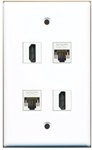 RiteAV - 2 Port HDMI 2 Port Cat5e Ethernet White Wall Plate