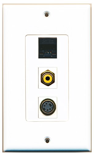 RiteAV - 1 Port RCA Yellow and 1 Port S-Video and 1 Port Cat5e Ethernet Black Decorative Wall Plate Decorative