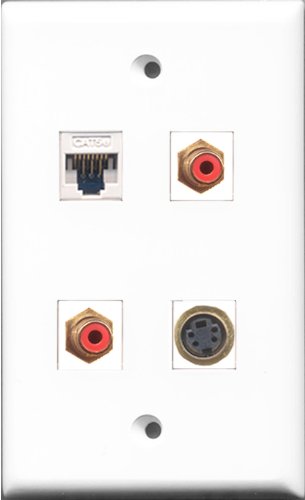RiteAV - 2 Port RCA Red and 1 Port S-Video and 1 Port Cat5e Ethernet White Wall Plate
