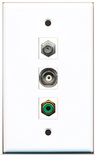 RiteAV - 1 Port RCA Green and 1 Port Coax Cable TV- F-Type and 1 Port BNC Wall Plate