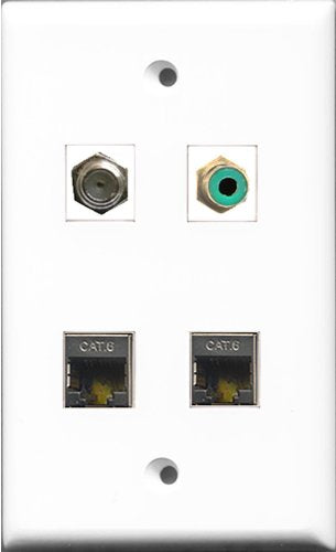 RiteAV 1 Port RCA Green and 1 Port Coax Cable TV- F-Type 2 Port Shielded Cat6 Ethernet Wall Plate