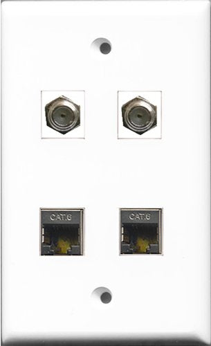 RiteAV - 2 Port Coax Cable TV- F-Type 2 Port Shielded Cat6 Ethernet Wall Plate