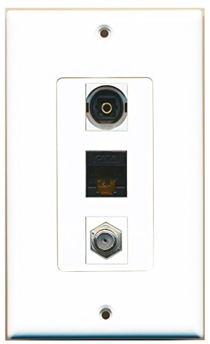 RiteAV - 1 Port Coax Cable TV- F-Type and 1 Port Toslink and 1 Port Cat6 Ethernet Black Decorative Wall Plate Decorative