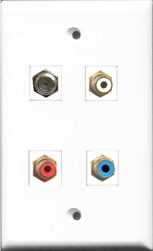 RiteAV 1 Port RCA Red and 1 Port RCA White and 1 Port RCA Blue and 1 Port Coax Cable TV- F-Type Wall Plate