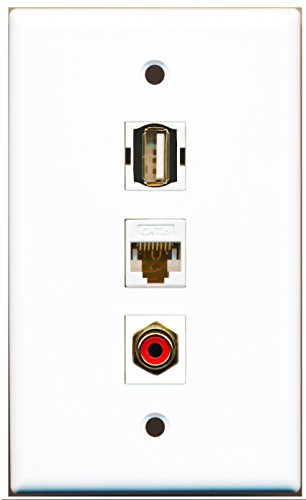 RiteAV - 1 Port RCA Red and 1 Port USB A-A and 1 Port Cat6 Ethernet White Wall Plate