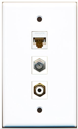 RiteAV - 1 Port RCA White and 1 Port Coax Cable TV- F-Type and 1 Port Cat6 Ethernet White Wall Plate