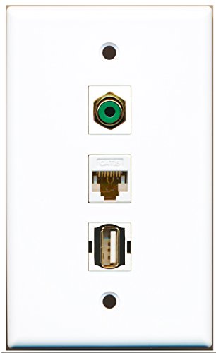 RiteAV - 1 Port RCA Green and 1 Port USB A-A and 1 Port Cat6 Ethernet White Wall Plate