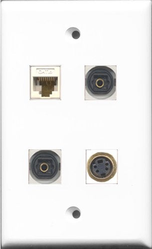 RiteAV 1 Port S-Video 2 Port Toslink and 1 Port Cat6 Ethernet White Wall Plate