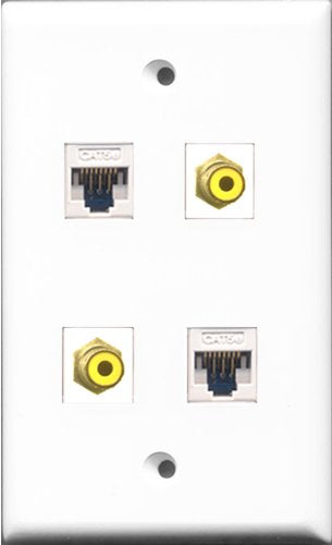 RiteAV - 2 Port RCA Yellow 2 Port Cat5e Ethernet White Wall Plate