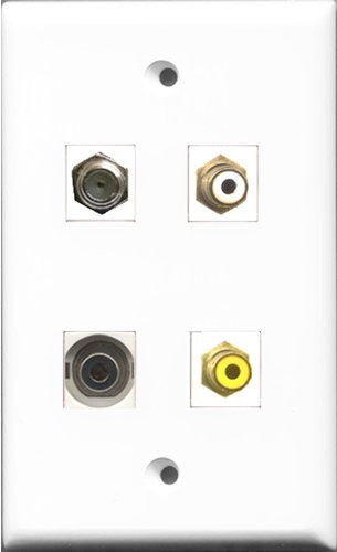 RiteAV 1 Port RCA White and 1 Port RCA Yellow and 1 Port Coax Cable TV- F-Type and 1 Port 3.5mm Wall Plate