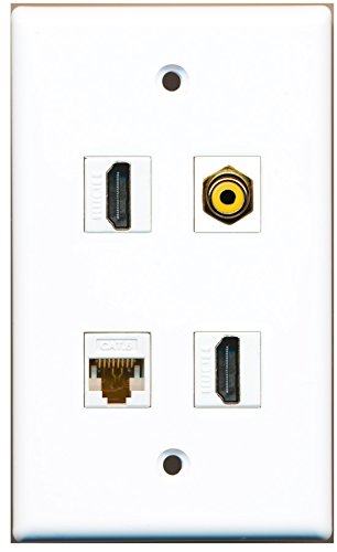 RiteAV - 2 Port HDMI 1 Port RCA Yellow 1 Port Cat6 Ethernet White Wall Plate