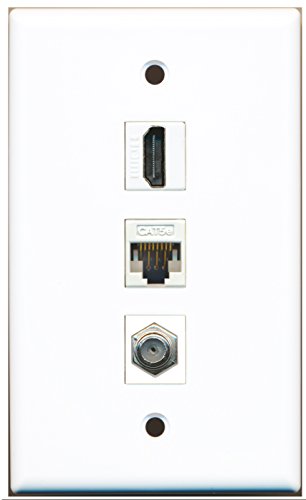 RiteAV - 1 Port HDMI and 1 Port Coax Cable TV- F-Type and 1 Port Cat5e Ethernet White Wall Plate