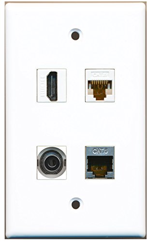 RiteAV - 1 Port HDMI 1 Port Shielded Cat6 Ethernet 1 Port 3.5mm 1 Port Cat6 Ethernet White Wall Plate