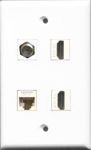 RiteAV - 2 Port HDMI and 1 Port Coax Cable TV- F-Type and 1 Port Cat6 Ethernet White Wall Plate