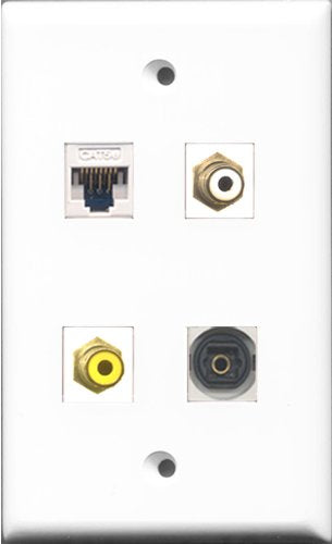 RiteAV 1 Port RCA White and 1 Port RCA Yellow and 1 Port Toslink and 1 Port Cat5e Ethernet White Wall Plate