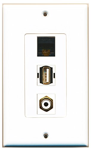 RiteAV - 1 Port RCA White and 1 Port USB A-A and 1 Port Cat6 Ethernet Black Decorative Wall Plate Decorative
