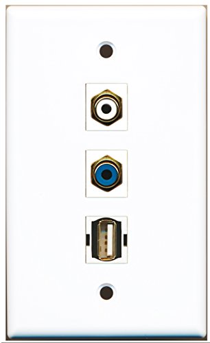 RiteAV - 1 Port RCA White and 1 Port RCA Blue and 1 Port USB A-A Wall Plate