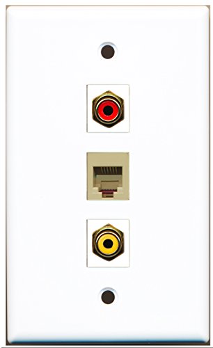 RiteAV - 1 Port RCA Red and 1 Port RCA Yellow and 1 Port Phone RJ11 RJ12 Beige Wall Plate