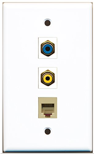 RiteAV - 1 Port RCA Yellow and 1 Port RCA Blue and 1 Port Phone RJ11 RJ12 Beige Wall Plate