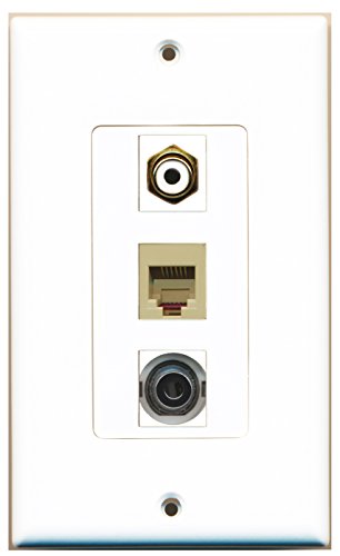 RiteAV - 1 Port RCA White and 1 Port Phone RJ11 RJ12 Beige and 1 Port 3.5mm Decorative Wall Plate Decorative