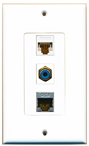 RiteAV - 1 Port RCA Blue and 1 Port Shielded Cat6 Ethernet and 1 Port Cat6 Ethernet White Decorative Wall Plate Decorative