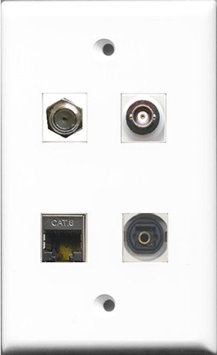 RiteAV 1 Port Coax Cable TV- F-Type and 1 Port Shielded Cat6 Ethernet and 1 Port Toslink and 1 Port BNC Wall Plate