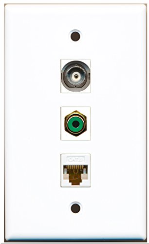 RiteAV - 1 Port RCA Green and 1 Port BNC and 1 Port Cat6 Ethernet White Wall Plate