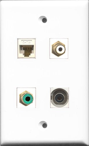 RiteAV 1 Port RCA White and 1 Port RCA Green and 1 Port 3.5mm and 1 Port Cat6 Ethernet White Wall Plate