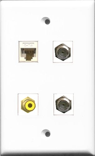 RiteAV 1 Port RCA Yellow 2 Port Coax Cable TV- F-Type and 1 Port Cat6 Ethernet White Wall Plate
